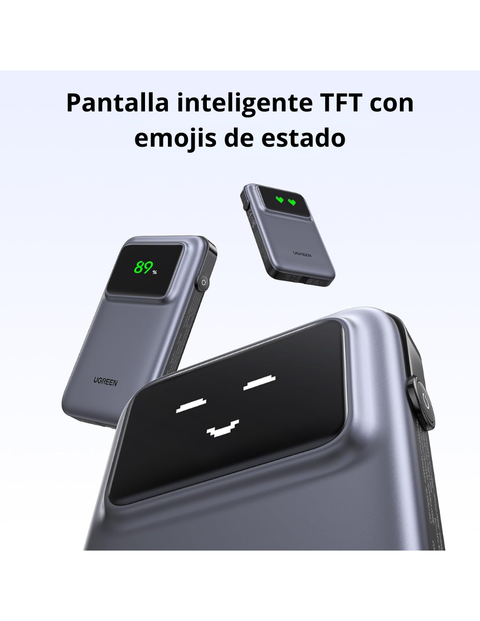 Foto 3 | Batería Portatil 10,000mah Ugreen Usb C Robot 30w Pantalla Tft Gris