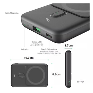 Foto 3 | Batería Portátil Inalámbrica Magnética 10000mah Eo Safe Imports Esi-11751-1 Negro