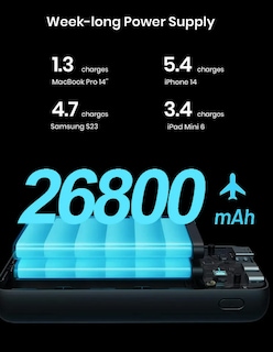 Foto 3 | Xtellar Power Bank Batería Portátil 26800mah, Pd22.5w Carga Super Rápida,pila Protatil De 3 Salidas Accesorios Par