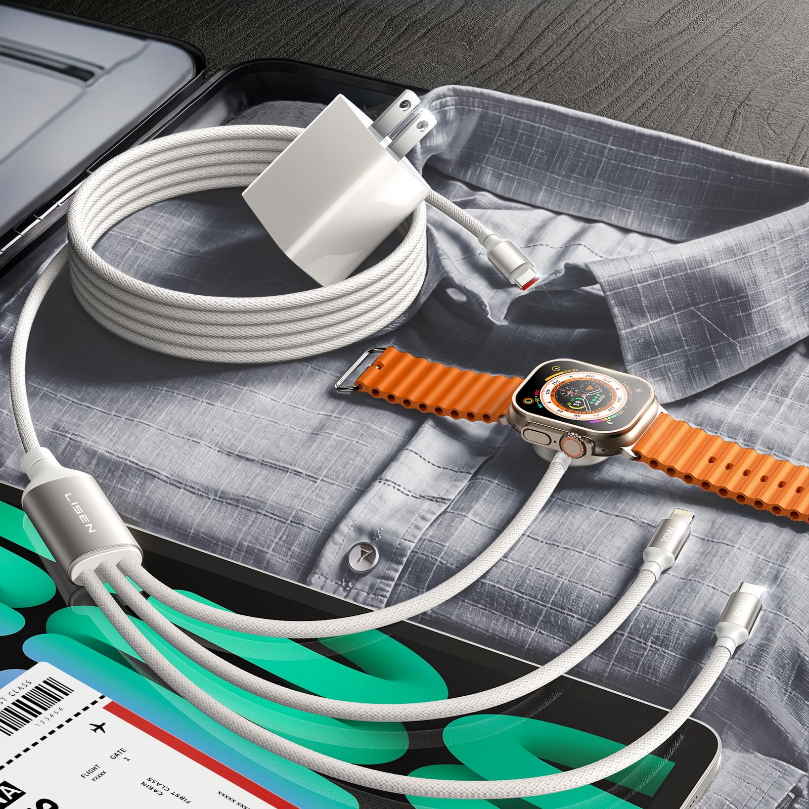 Foto 2 pulgar | Cargador Lisen Usb C 3 En 1 Para Apple Watch Y Iphone 15/14/13/12 - Venta Internacional.