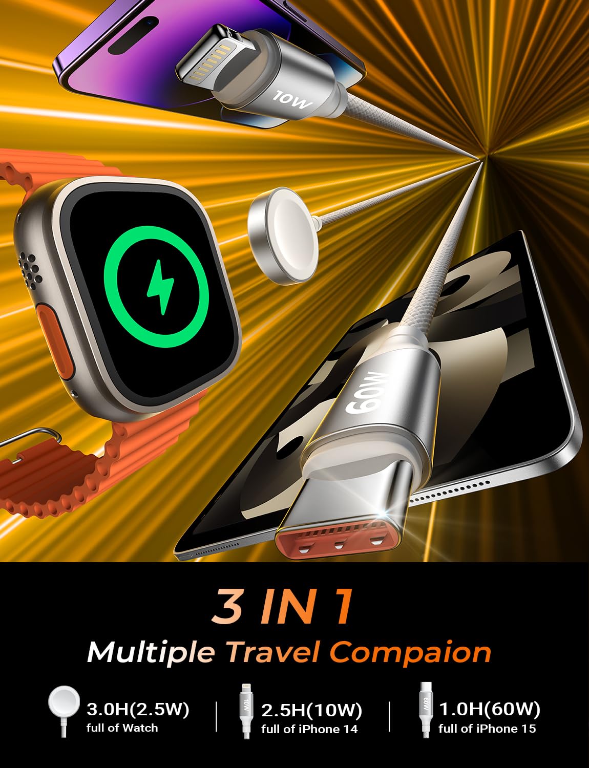 Foto 3 pulgar | Cargador Lisen Usb C 3 En 1 Para Apple Watch Y Iphone 15/14/13/12 - Venta Internacional.