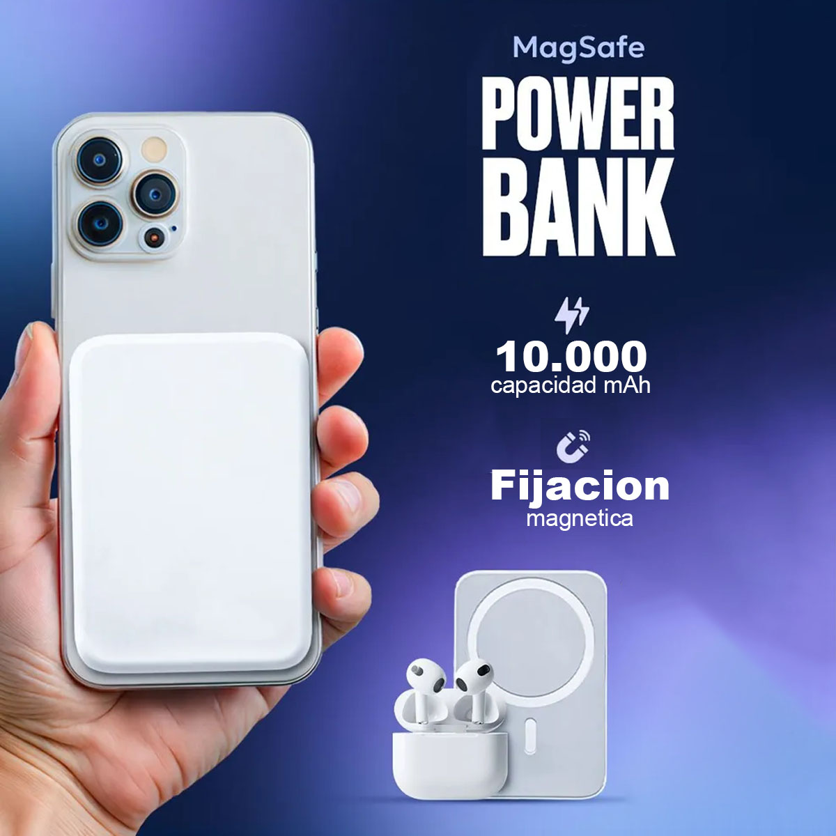 Foto 4 pulgar | Power Bank Magnético Inalámbrico – Compacto, Elegante Y Potente (color Blanco)