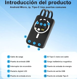 Foto 2 | Xtellar Power Bank Magnético Portátil De Alta Capacidad, 20000mah, Con 3 Cables Universales