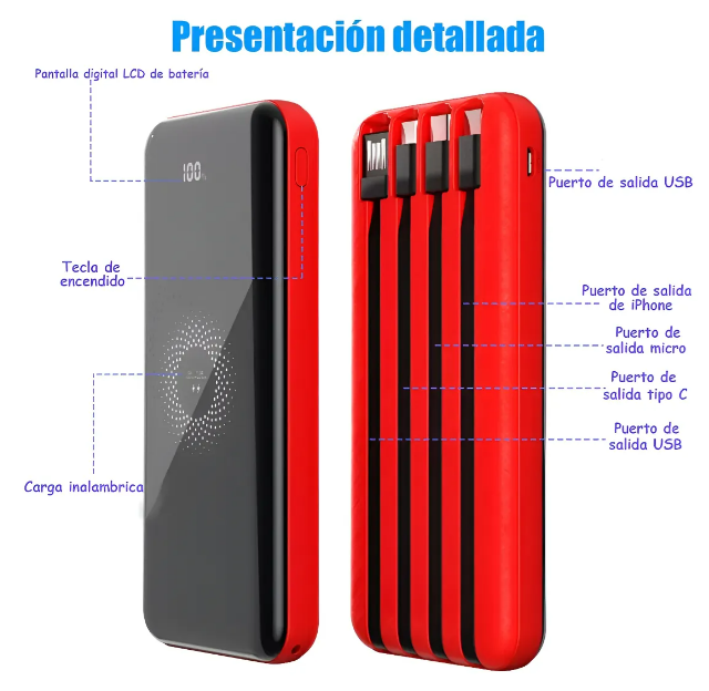 Foto 4 pulgar | Xtellar Powerbank Ultra Rápido 10000mah Con Tecnología Qi Y 4 Cables Integrados