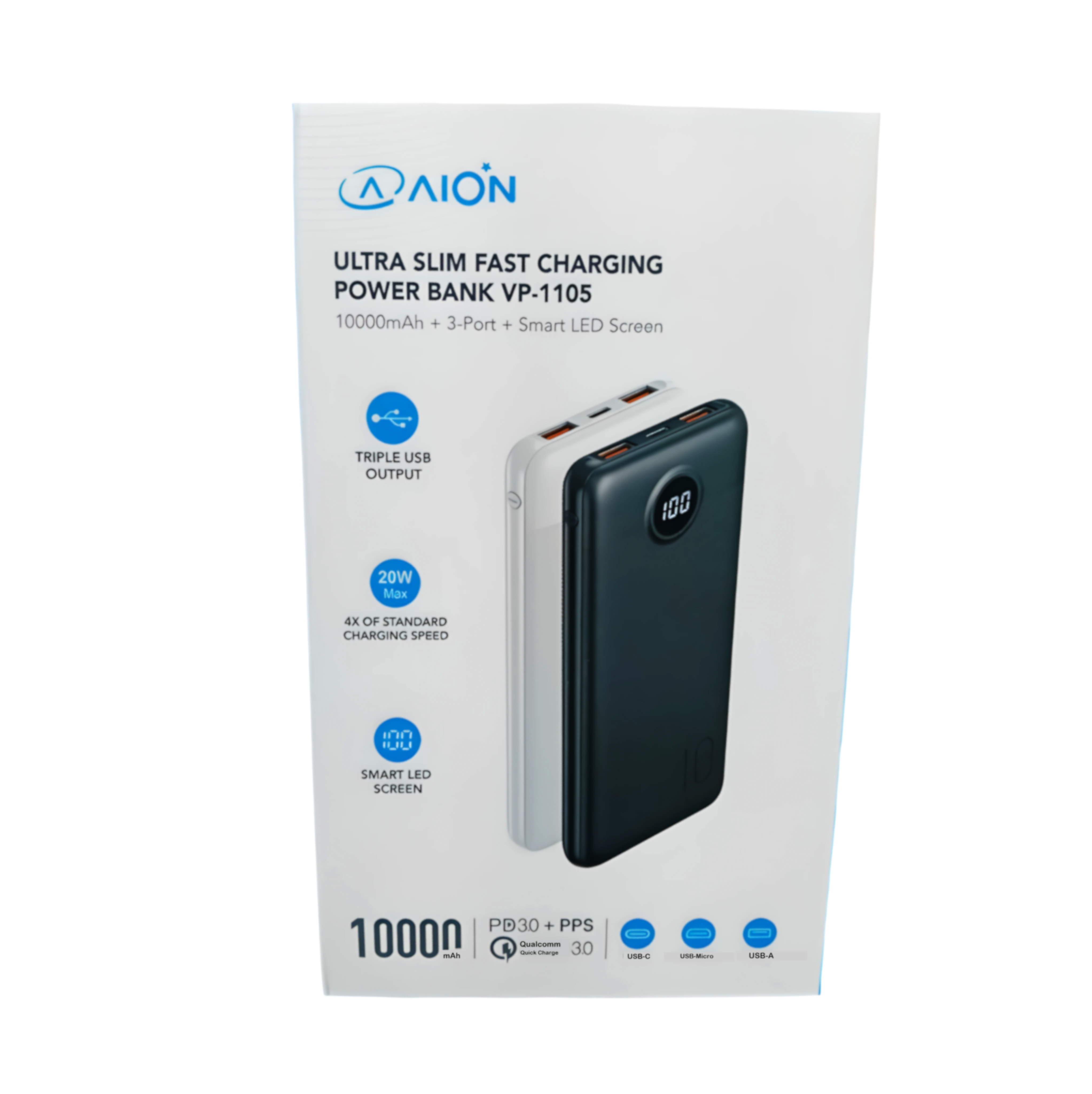 Foto 2 pulgar | Power Bank Aion Vp-1105 Ultra Black Slim 10000mah Tipo C - Usb Vp-1105