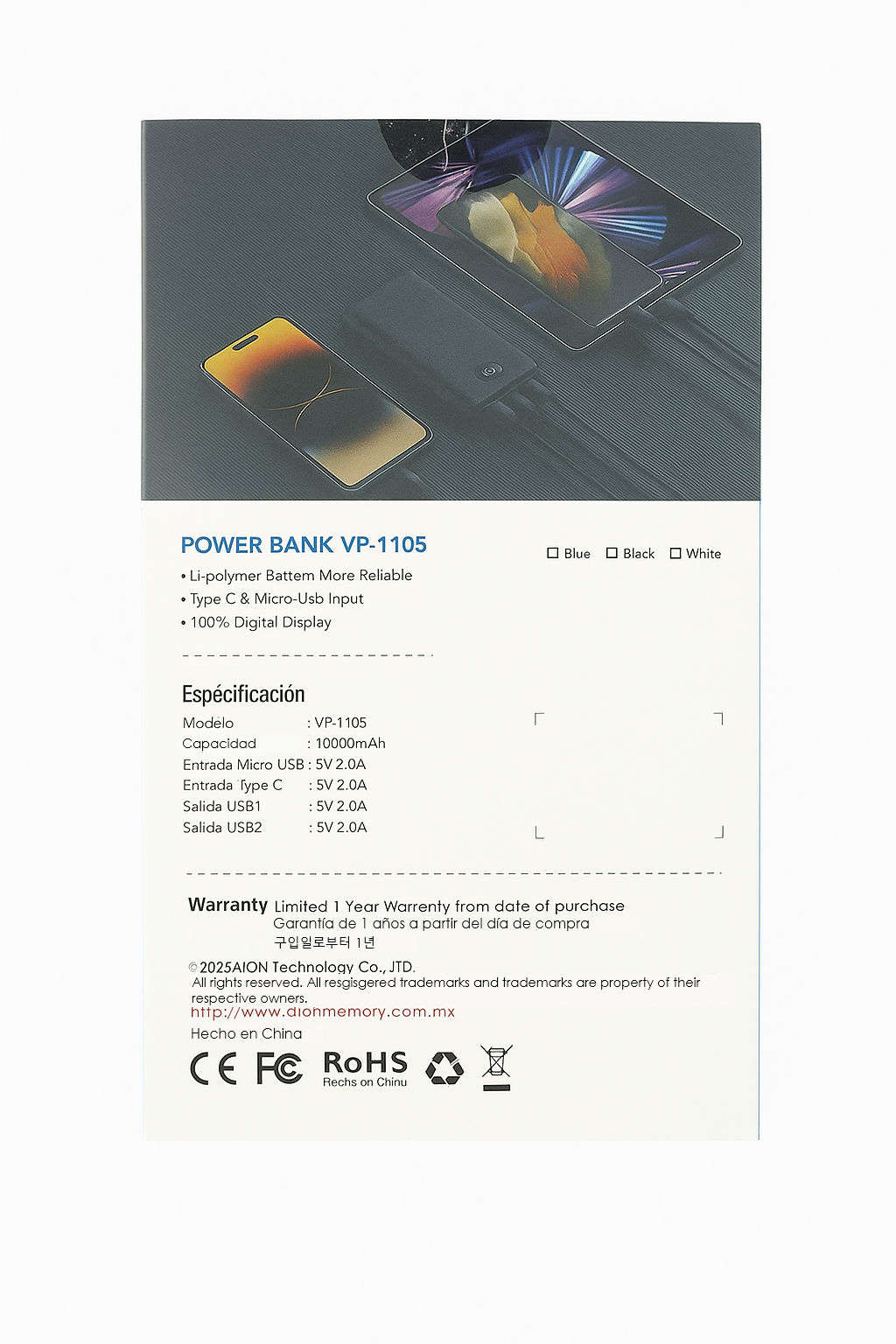 Foto 4 pulgar | Power Bank Aion Vp-1105 Ultra Black Slim 10000mah Tipo C - Usb Vp-1105