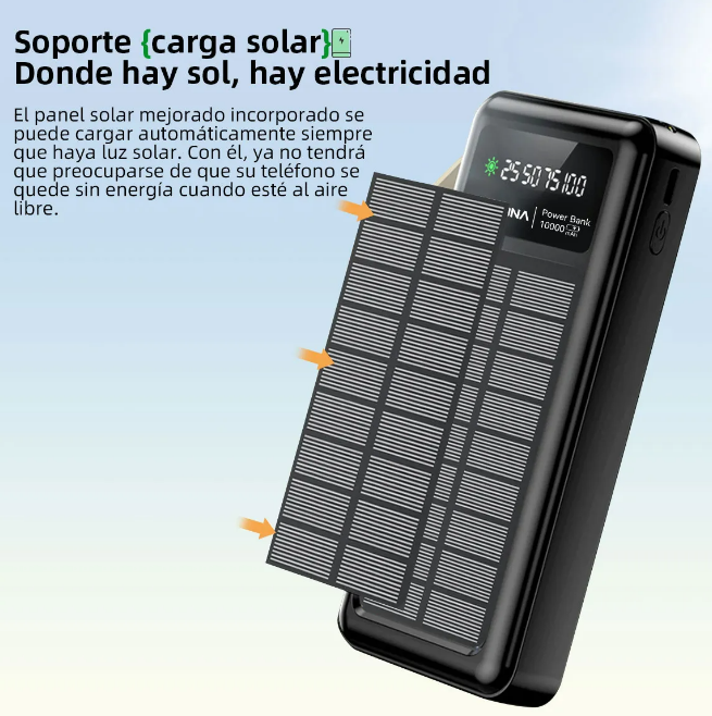 Foto 4 pulgar | Xtellar Power Bank 10000mah Portátil Con Carga Solar Y Tipo C: Compatibilidad Universal, Función Linterna, Ideal P