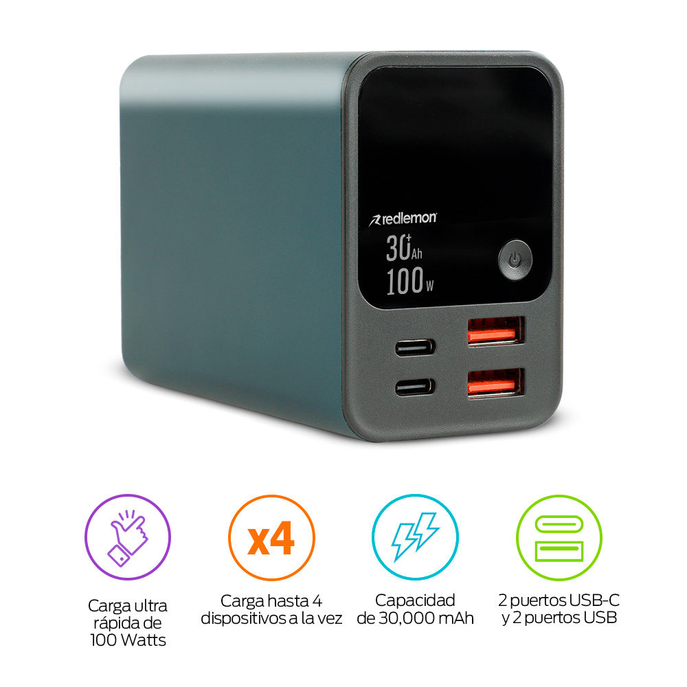 Foto 2 | Power Bank De 30 000 Mah Y 100 W Carga Extra Rápida 2 Usb-c Y 2 Usb  Color Verde
