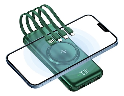 Foto 1 | Power Bank 20000 Mah Verde Con Carga Inalámbrica 4 Cables Y Pantalla Led