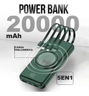Foto 2 | Power Bank 20000 Mah Verde Con Carga Inalámbrica 4 Cables Y Pantalla Led
