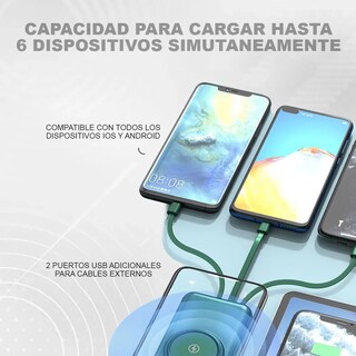 Foto 5 | Power Bank 20000 Mah Verde Con Carga Inalámbrica 4 Cables Y Pantalla Led