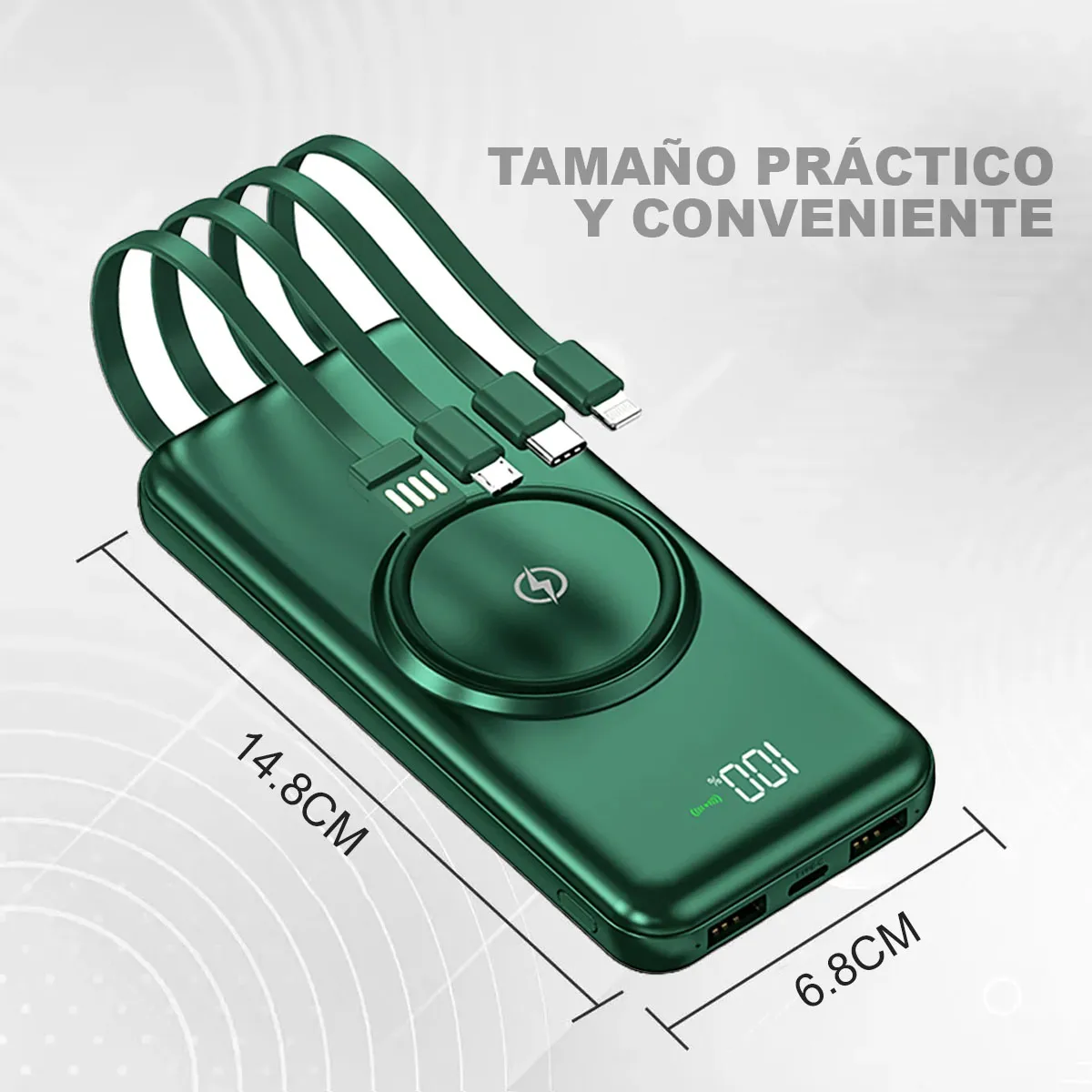 Foto 7 pulgar | Power Bank 20000 Mah Verde Con Carga Inalámbrica  4 Cables Y Pantalla Led