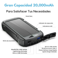 Foto 4 | Power Bank Bateria Solar 20 000mah Carga Inalámbrica  Color Negro  Compacta  Fácil De Transportar
