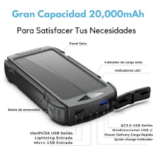 Foto 4 | Power Bank Bateria Solar 20 000mah Carga Inalámbrica Color Negro Compacta Fácil De Transportar