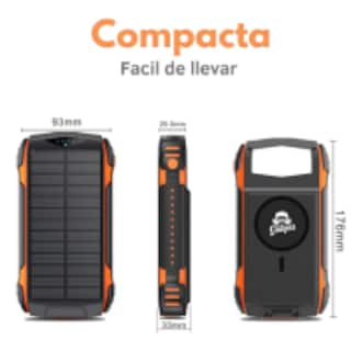 Foto 3 | Power Bank Bateria Solar 20 000mah Carga Inalámbrica Y Linterna Led Compacta Portátil Resistente.