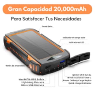 Foto 4 | Power Bank Bateria Solar 20 000mah Carga Inalámbrica Y Linterna Led Compacta Portátil Resistente.