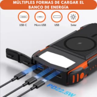 Foto 5 | Power Bank Bateria Solar 20 000mah Carga Inalámbrica Y Linterna Led Compacta Portátil Resistente.