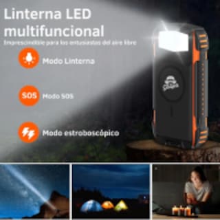 Foto 6 | Power Bank Bateria Solar 20 000mah Carga Inalámbrica Y Linterna Led Compacta Portátil Resistente.