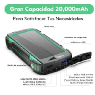 Foto 4 | Power Bank Bateria Solar 20 000mah Carga Inalámbrica Y Linterna Led Compacta Portátil Resistente