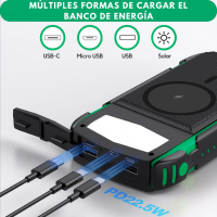 Foto 6 pulgar | Power Bank Bateria Solar 20 000mah Carga Inalámbrica Y Linterna Led  Compacta  Portátil  Resistente