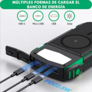 Foto 5 | Power Bank Bateria Solar 20 000mah Carga Inalámbrica Y Linterna Led Compacta Portátil Resistente