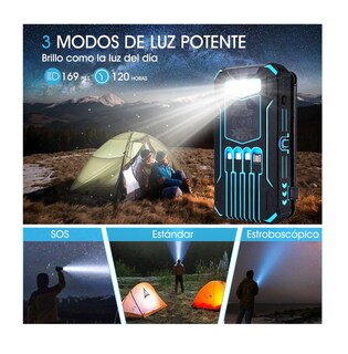 Foto 4 | Power Bank Solar Portátil 36800 Mah Batería Carga Inalámbrica Negra Azul