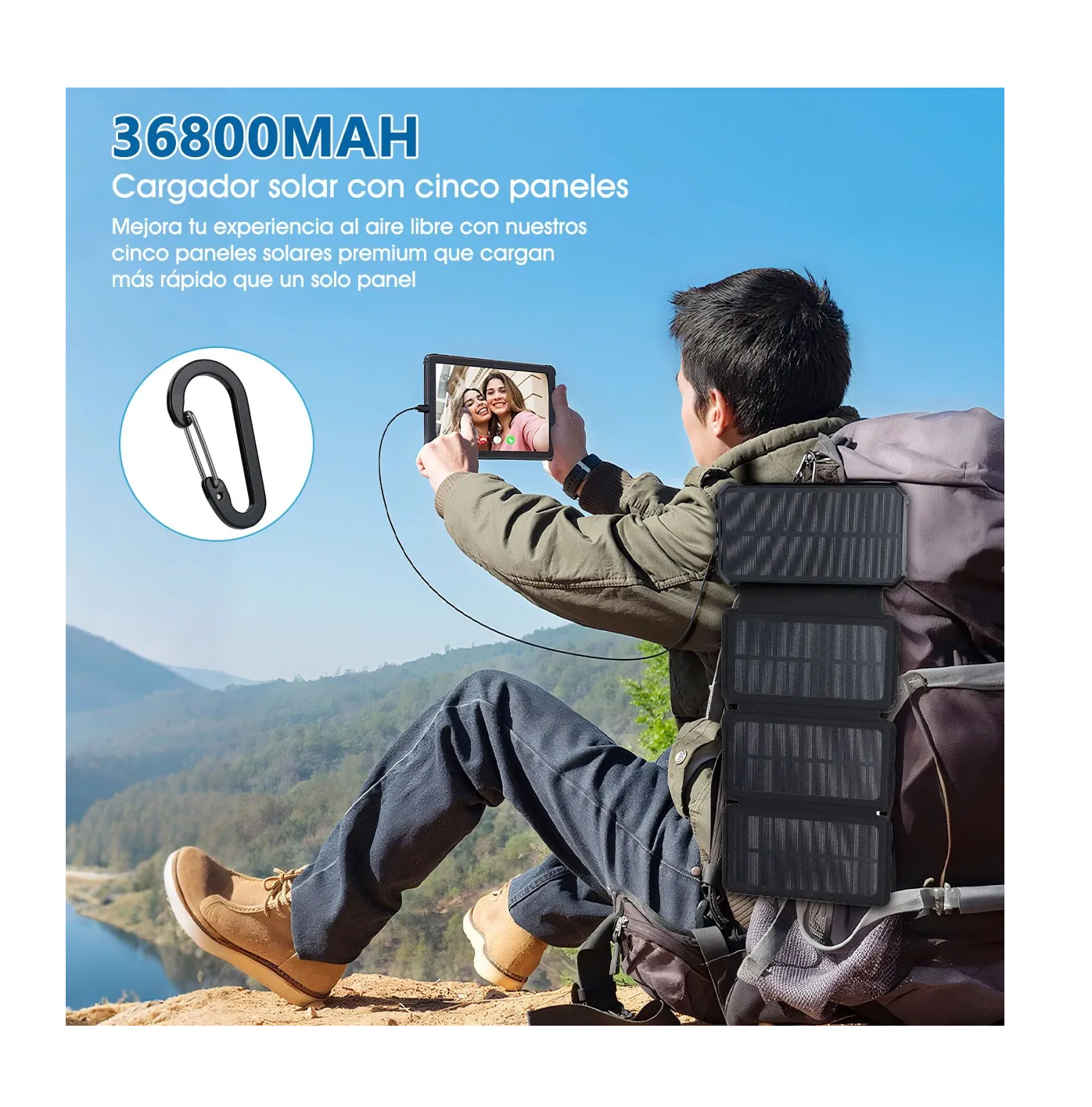 Foto 4 pulgar | Power Bank Solar Portátil 36800 Mah Batería Carga Inalámbrica Negra Azul