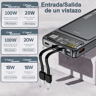 Foto 2 | Power Bank 22800mah Dx160 Carga Super Rápida 22.5w Con 2 Cables Color Negro