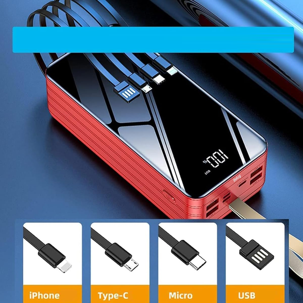 Foto 4 pulgar | Power Bank 60000mah Bateria Portatil 66w Carga Super Rápida Roja