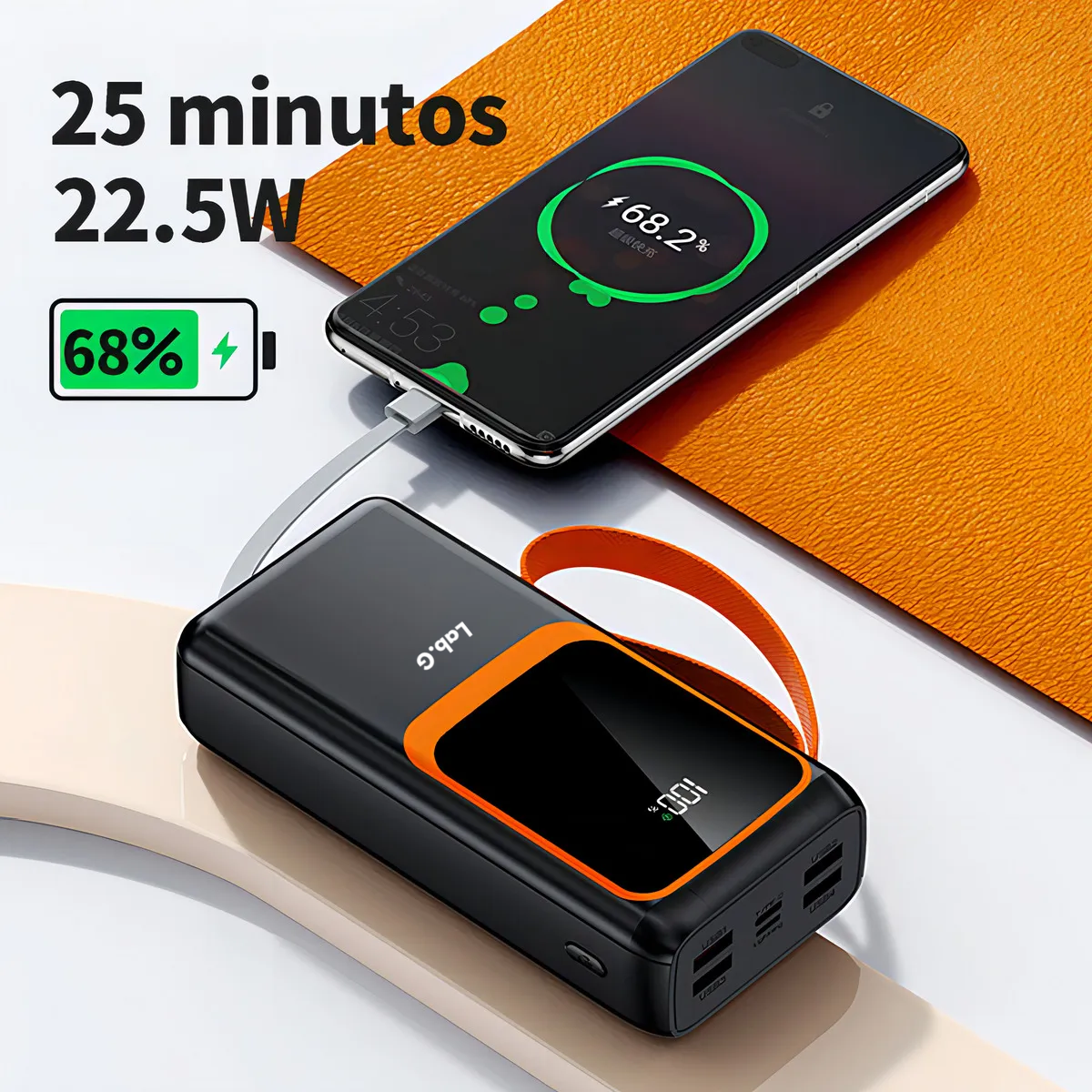 Foto 3 pulgar | Power Bank Batería Portátil 32000mah Pd22.5w/3a Carga Rápida Negro Naranja