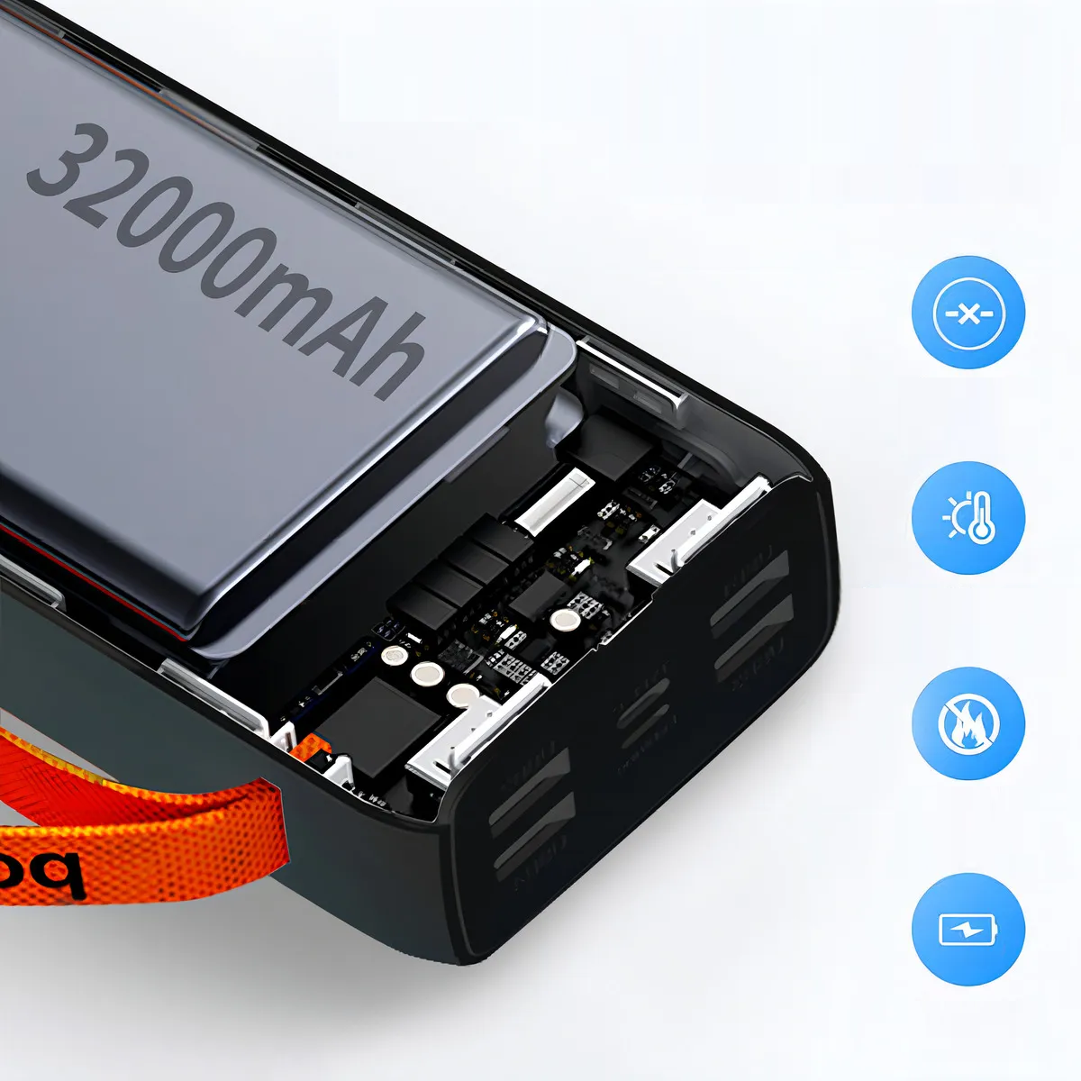 Foto 5 pulgar | Power Bank Batería Portátil 32000mah Pd22.5w/3a Carga Rápida Negro Naranja