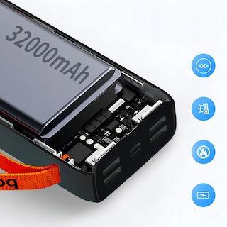 Foto 4 | Power Bank Batería Portátil 32000mah Pd22.5w/3a Carga Rápida Negro Naranja