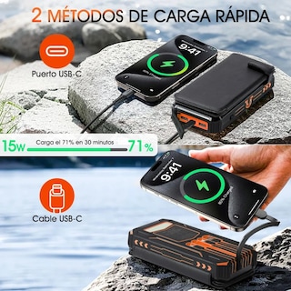Foto 6 | Power Bank Solar Portátil 36800mah Batería Con Luz 4 Cables
