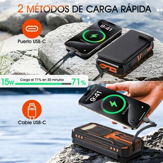Foto 6 | Power Bank Solar Portátil 36800mah Batería Con Luz 4 Cables