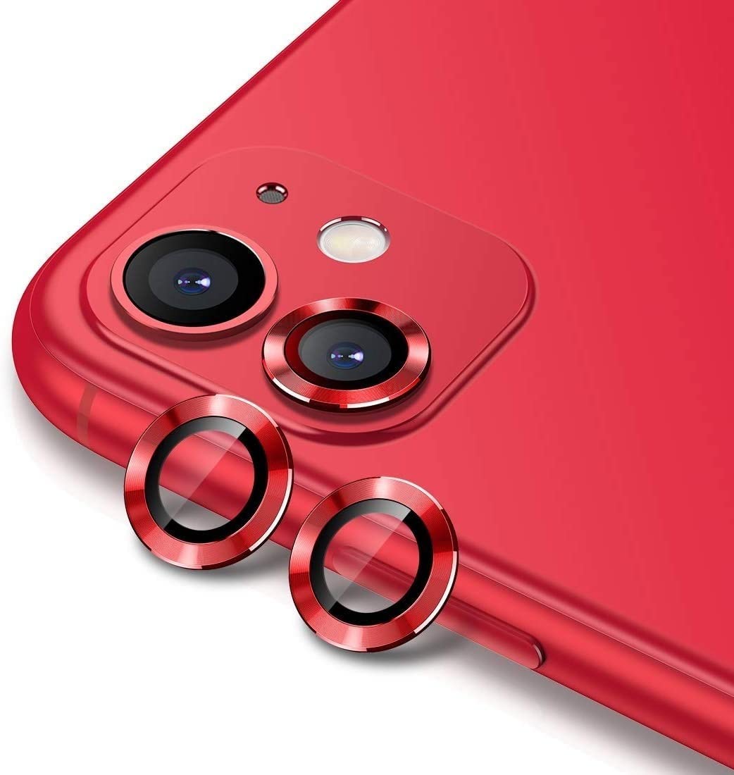 Protector De Lente Camara Compatible Iphone 11/12/12mini Aro De Metal Rojo