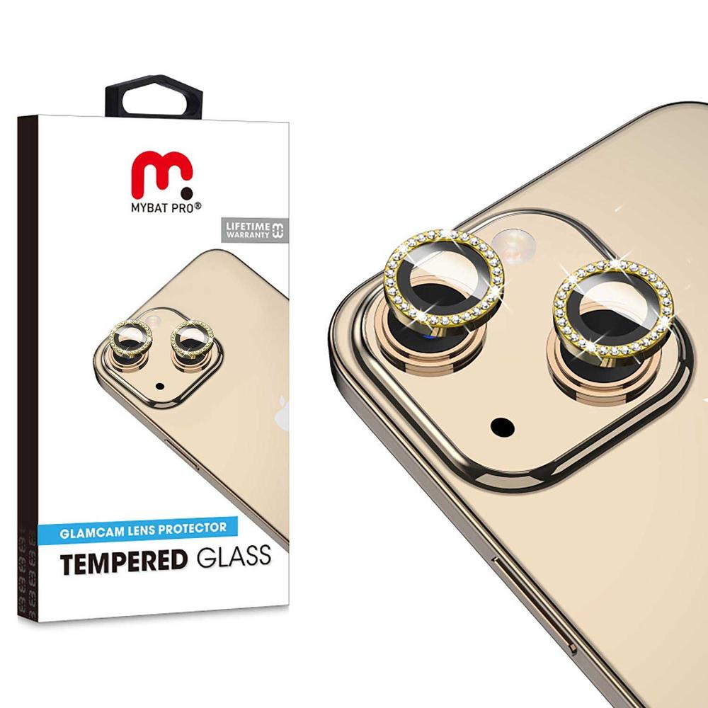 Foto 5 pulgar | Mica Vidrio Mybat Glamcam Brillos Oro para iPhone 15 y 15 Plus
