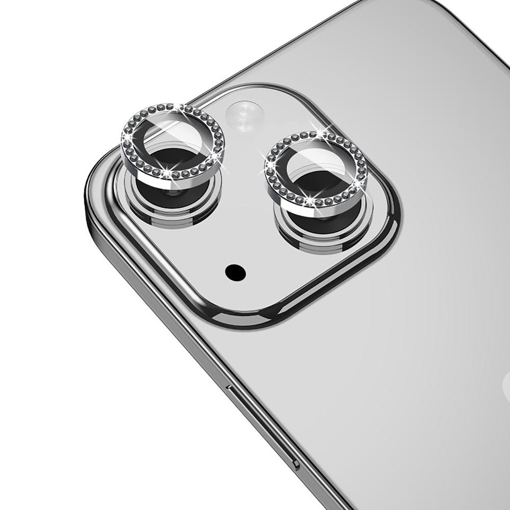 Foto 3 pulgar | Mica Vidrio Mybat Glamcam Brillos Plata para iPhone 15 y 15 Plus