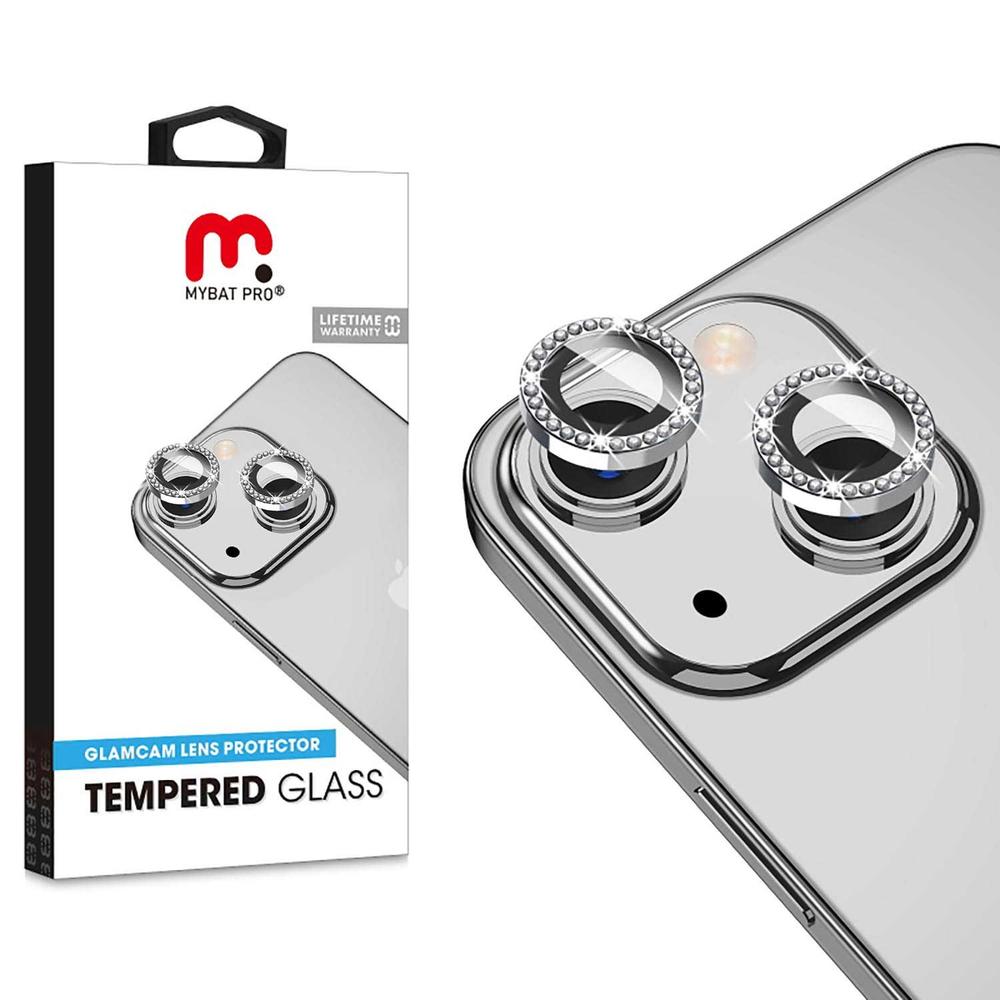 Foto 5 pulgar | Mica Vidrio Mybat Glamcam Brillos Plata para iPhone 15 y 15 Plus
