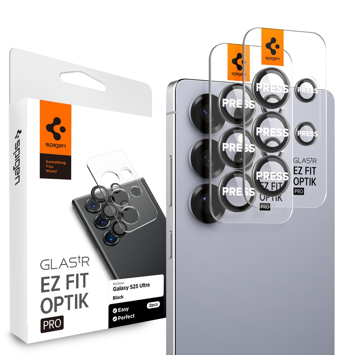 Protector De Pantalla Para Lente De Cámara Spigen Glastr Ez Fit Galaxy S25 Ultra Black, Paquete De 2 - Venta Interna