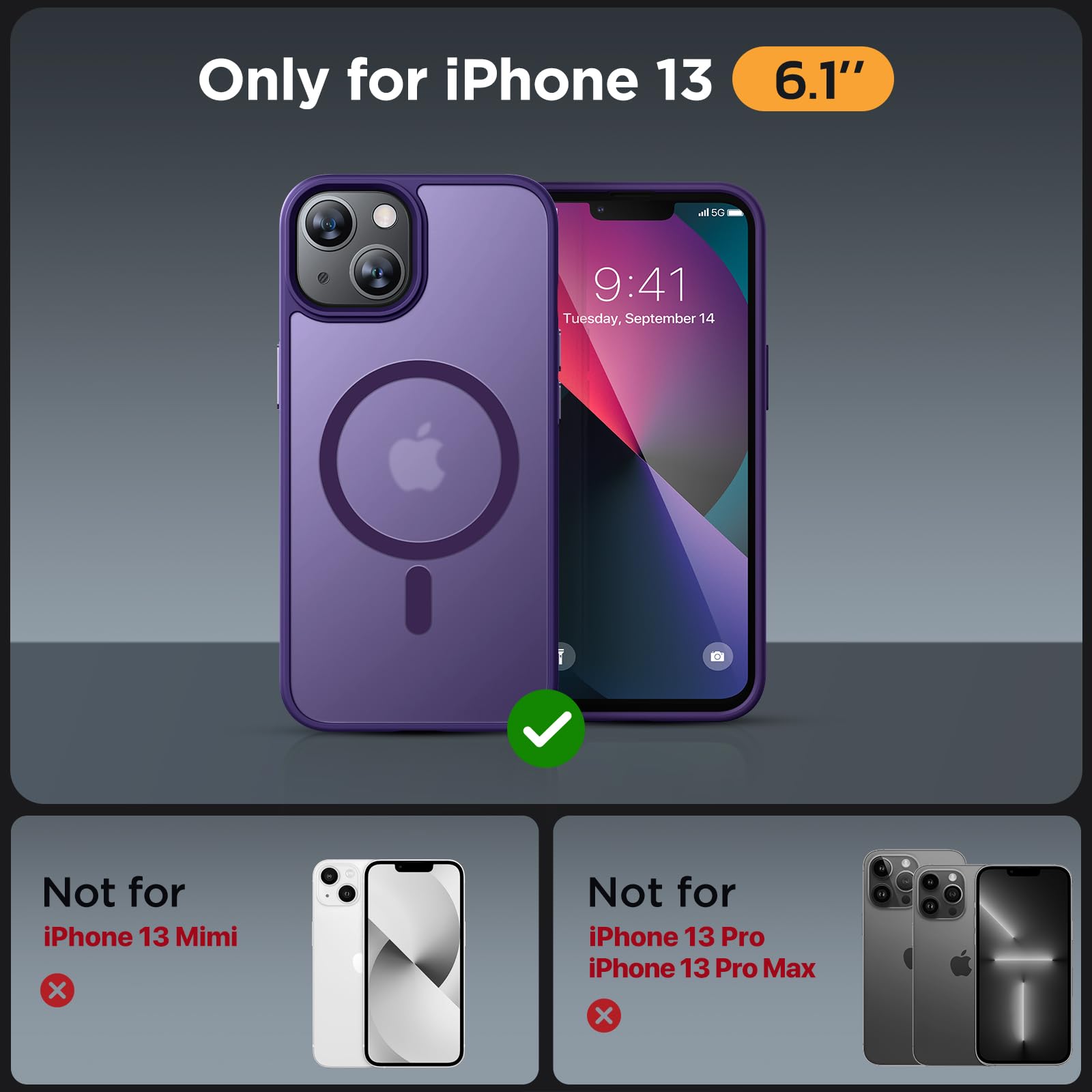 Foto 2 | Funda Para Teléfono Miracase Magnetic Series Para Iphone 13, Color Morado Oscuro - Venta Internacional.