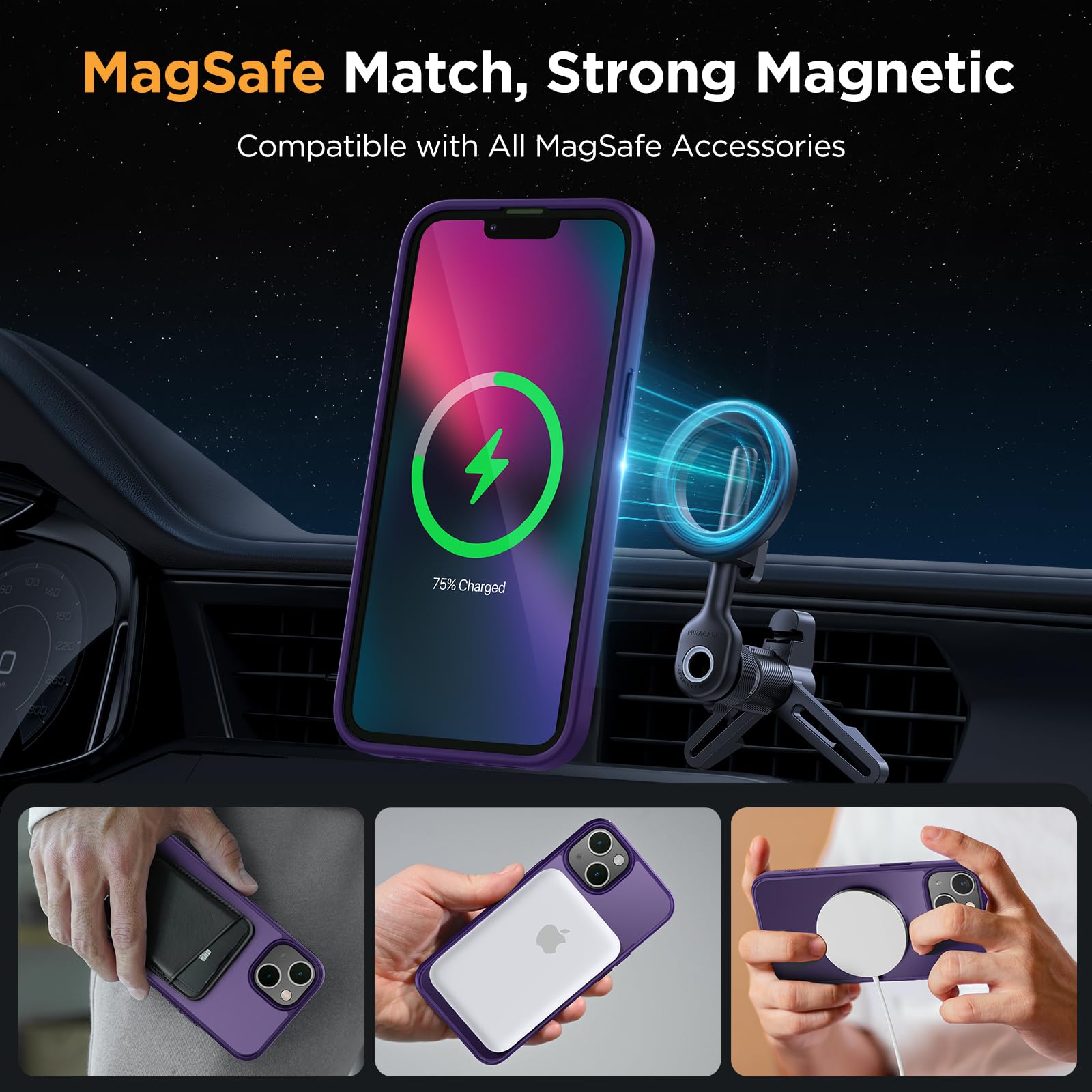 Foto 4 pulgar | Funda Para Teléfono Miracase Magnetic Series Para Iphone 13, Color Morado Oscuro - Venta Internacional.
