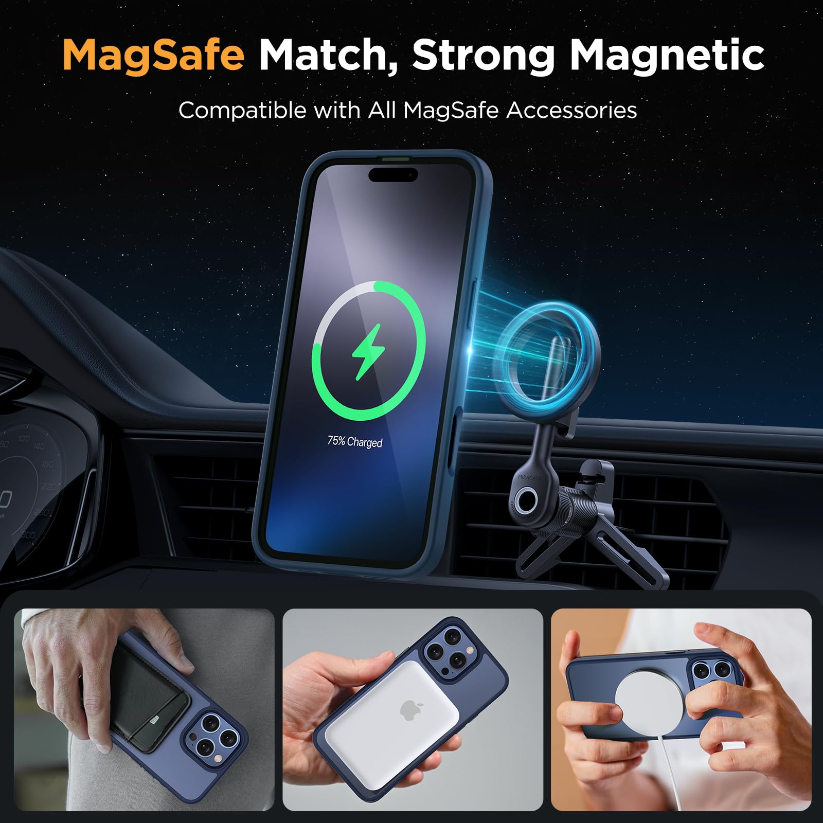 Foto 4 pulgar | Funda Para Teléfono Miracase Magnetic Series Para Iphone 16 Pro, Color Azul Oscuro - Venta Internacional.