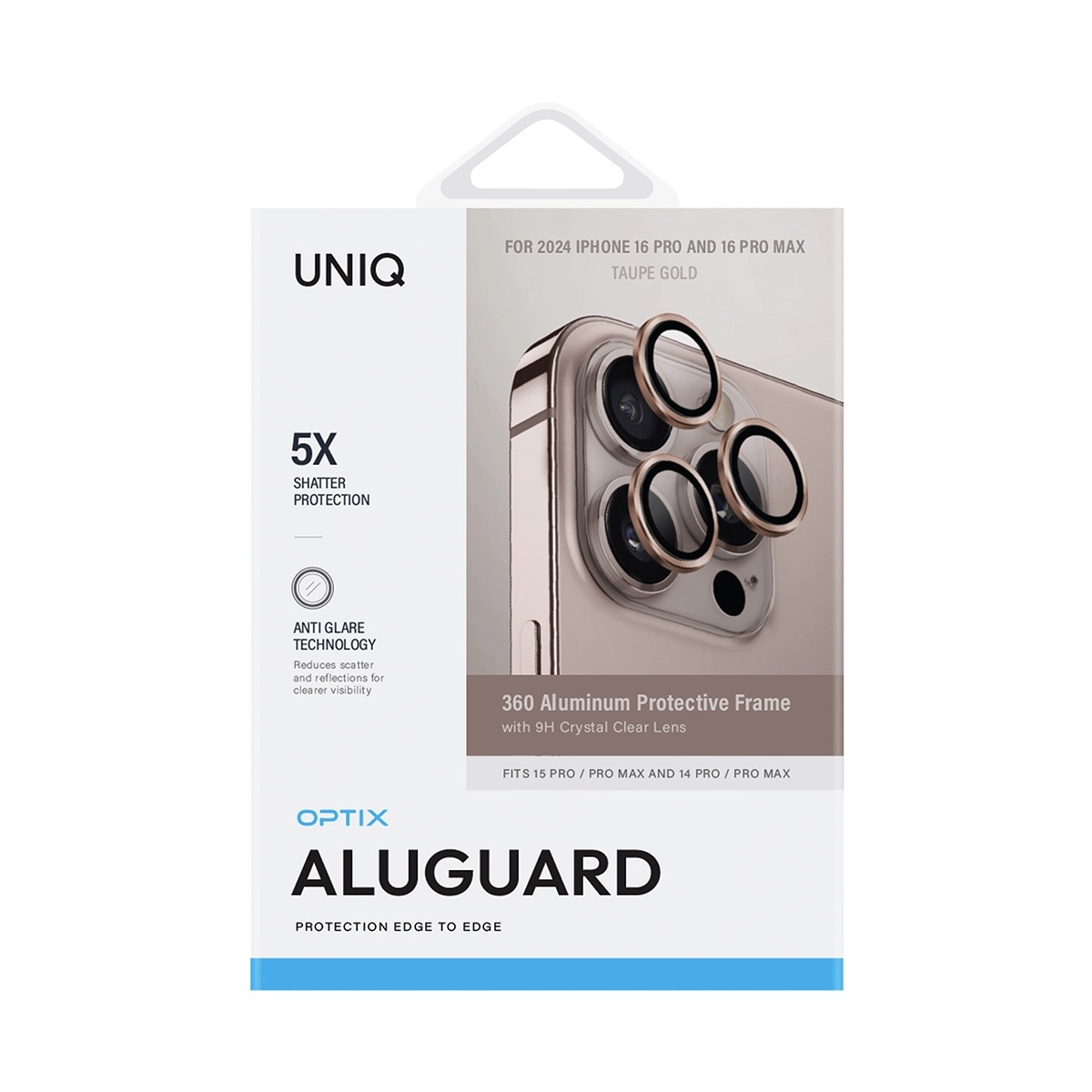 Foto 3 pulgar | Protector De Lentes Para Iphone 16 Pro | Iphone 16 Pro Max Taupe Dorado Aluguard De Optix