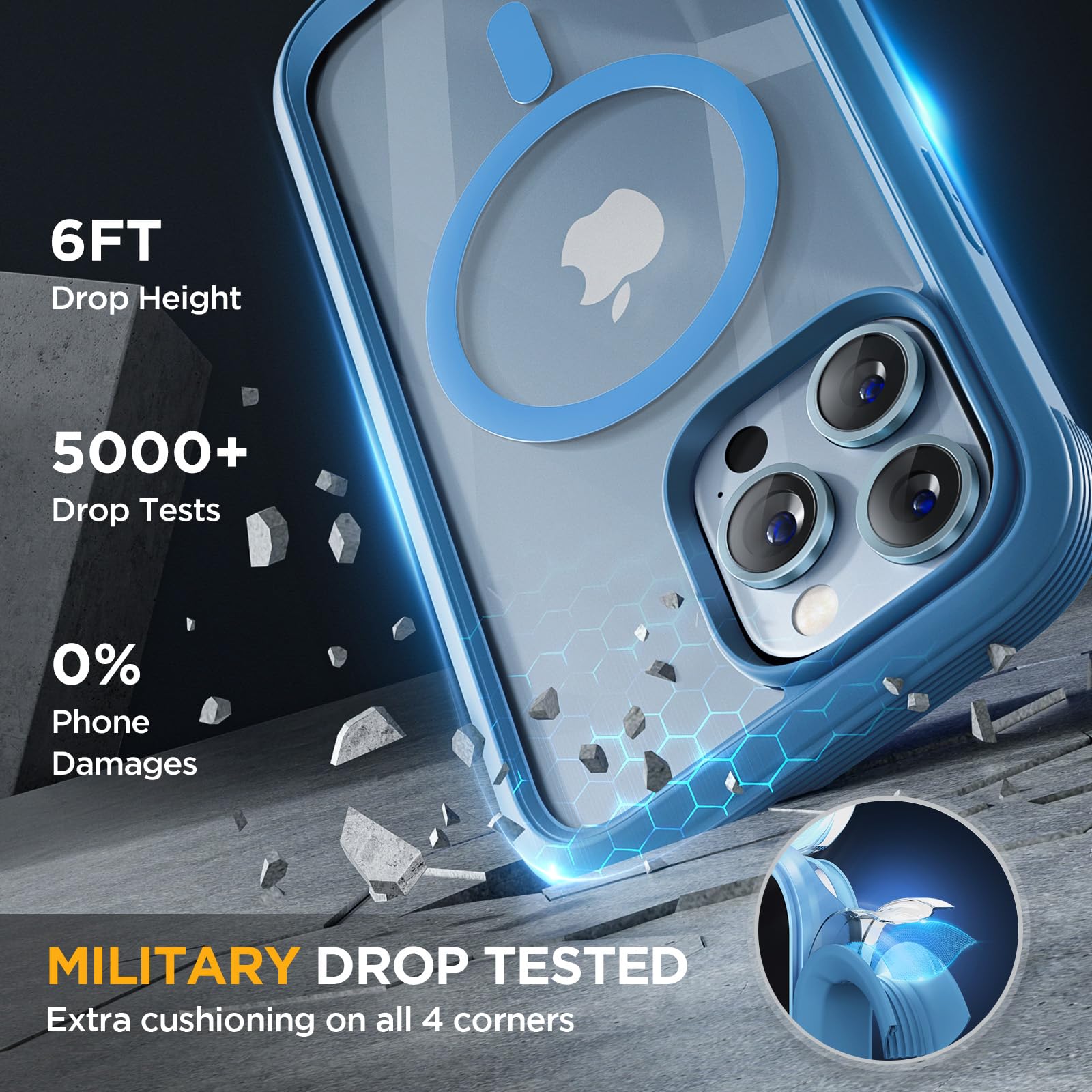 Foto 7 pulgar | Funda De Teléfono Miracase Magnetic Glass Para Iphone 13 Pro Capri Blue - Venta Internacional.
