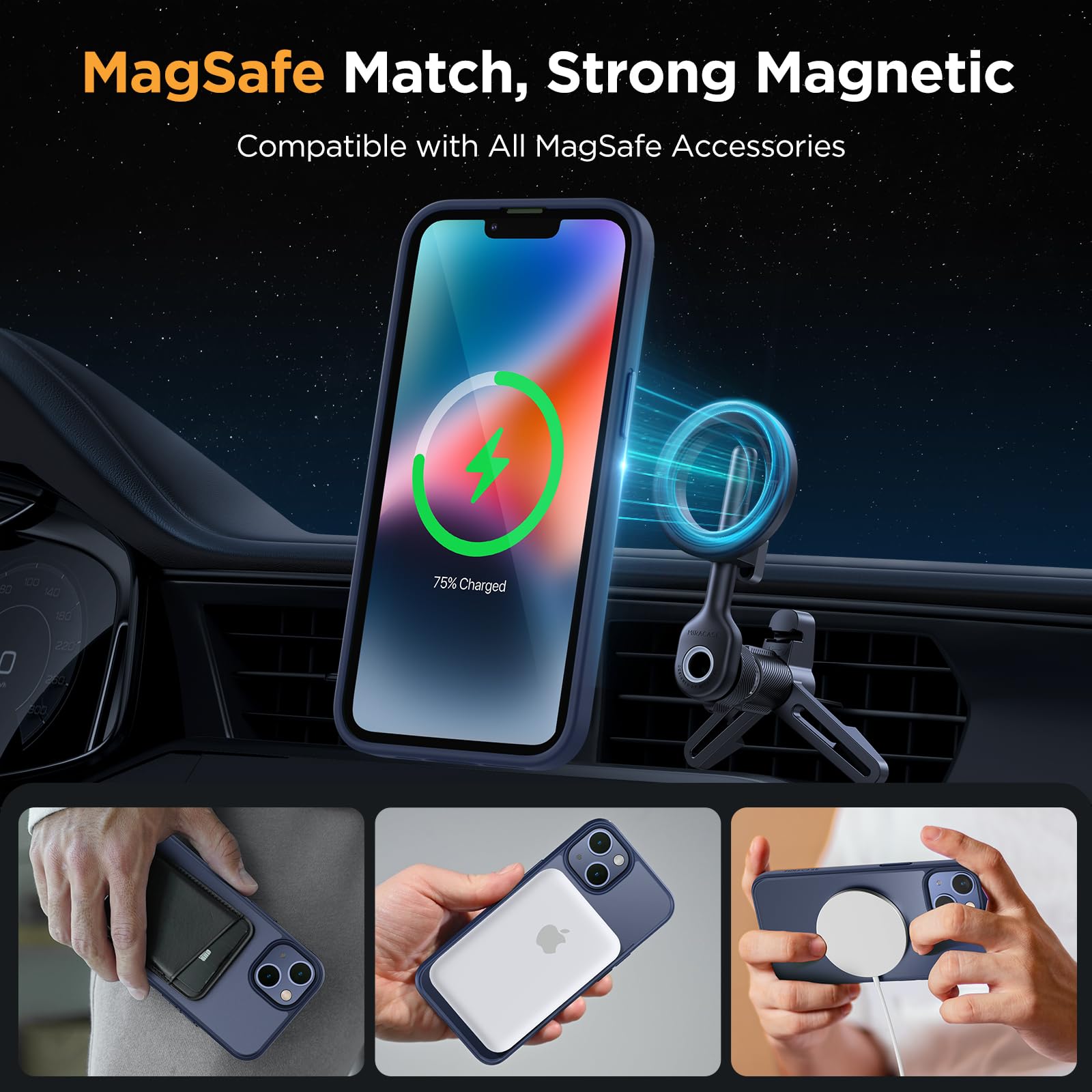Foto 4 pulgar | Funda Para Teléfono Miracase Magnetic Series Para Iphone 14, Color Azul Oscuro - Venta Internacional.