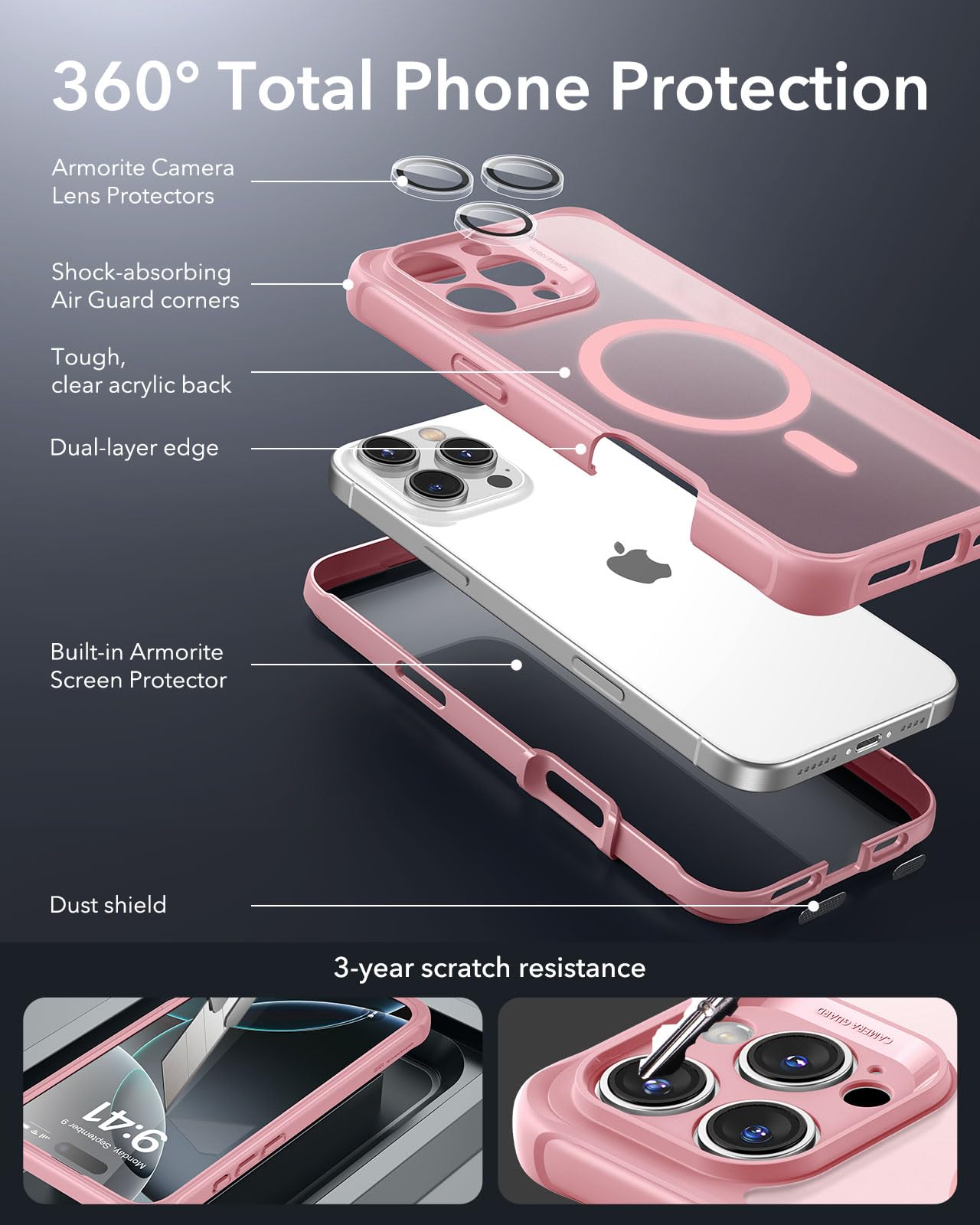 Foto 4 pulgar | Funda De Teléfono Esr Para Iphone 16 Pro Con Vidrio Templado Rosa - Venta Internacional.