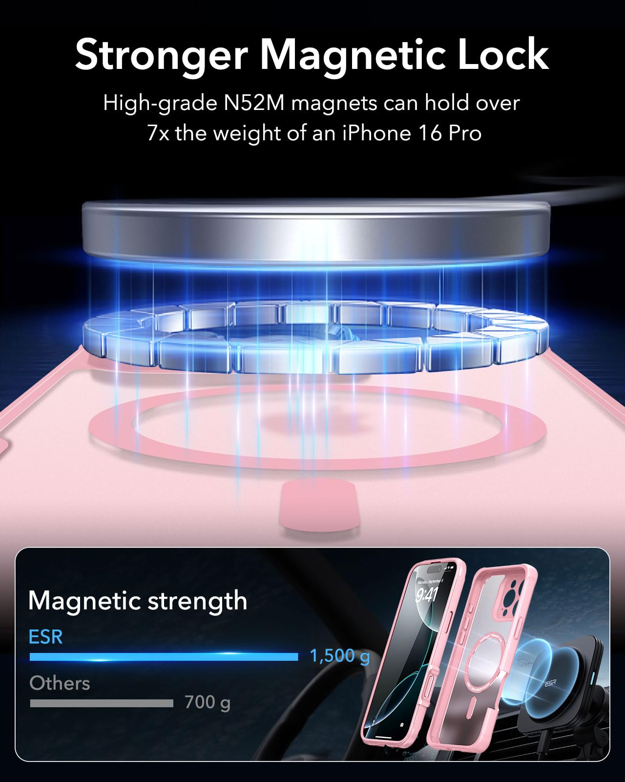 Foto 6 pulgar | Funda De Teléfono Esr Para Iphone 16 Pro Con Vidrio Templado Rosa - Venta Internacional.