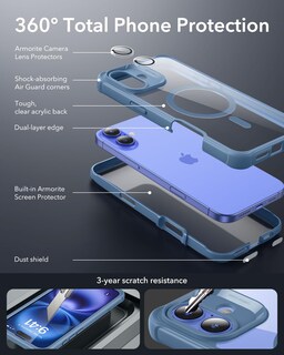 Foto 3 | Funda De Teléfono Esr Para Iphone 16 Con Vidrio Templado Azul Transparente - Venta Internacional.