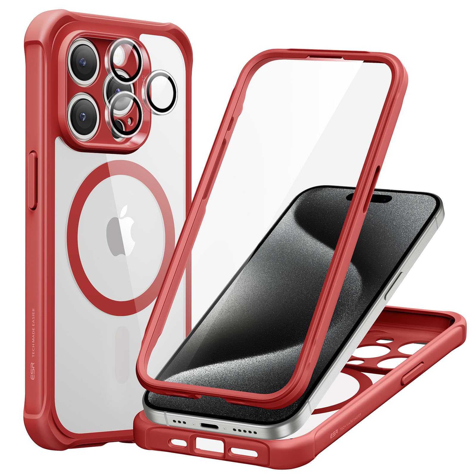 Foto 2 pulgar | Funda De Teléfono Esr Para Iphone 15 Pro Con Vidrio Templado Rojo Transparente - Venta Internacional.