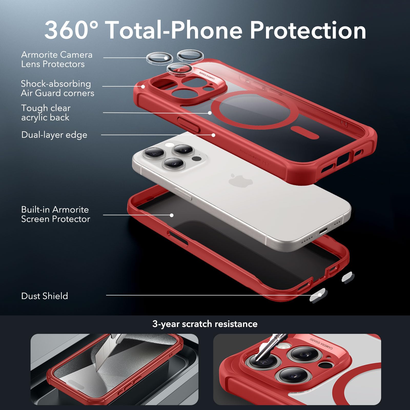 Foto 4 pulgar | Funda De Teléfono Esr Para Iphone 15 Pro Con Vidrio Templado Rojo Transparente - Venta Internacional.